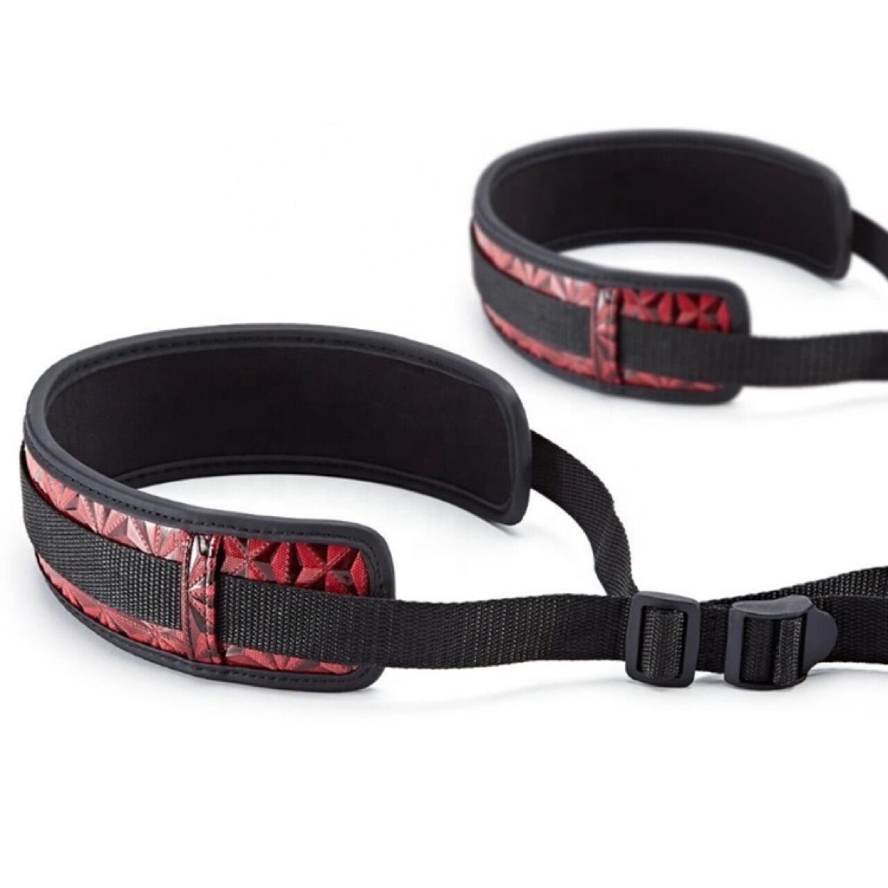 Wholesale Bondage Leg Restraints in Diamond Pattern Red Display
