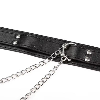 Wholesale Leather Bondage Collar with Nipple Clips Black Front Details