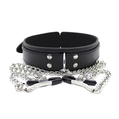 Wholesale Leather Bondage Collar with Nipple Clips-11
