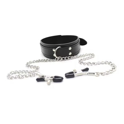 Wholesale Leather Bondage Collar with Nipple Clips-9