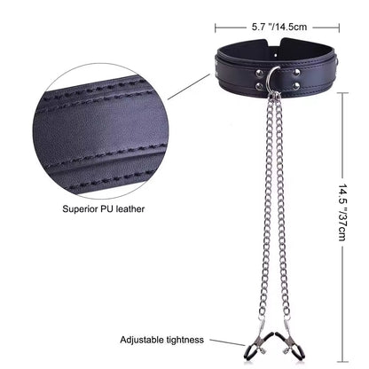 Wholesale Leather Bondage Collar with Nipple Clips Length