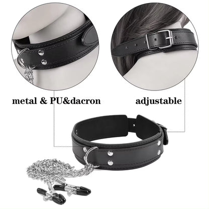 Wholesale Leather Bondage Collar with Nipple Clips Size Show
