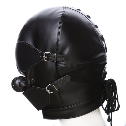 Wholesale Sexy Bondage Mask with Silicone Mouth Gag Side View