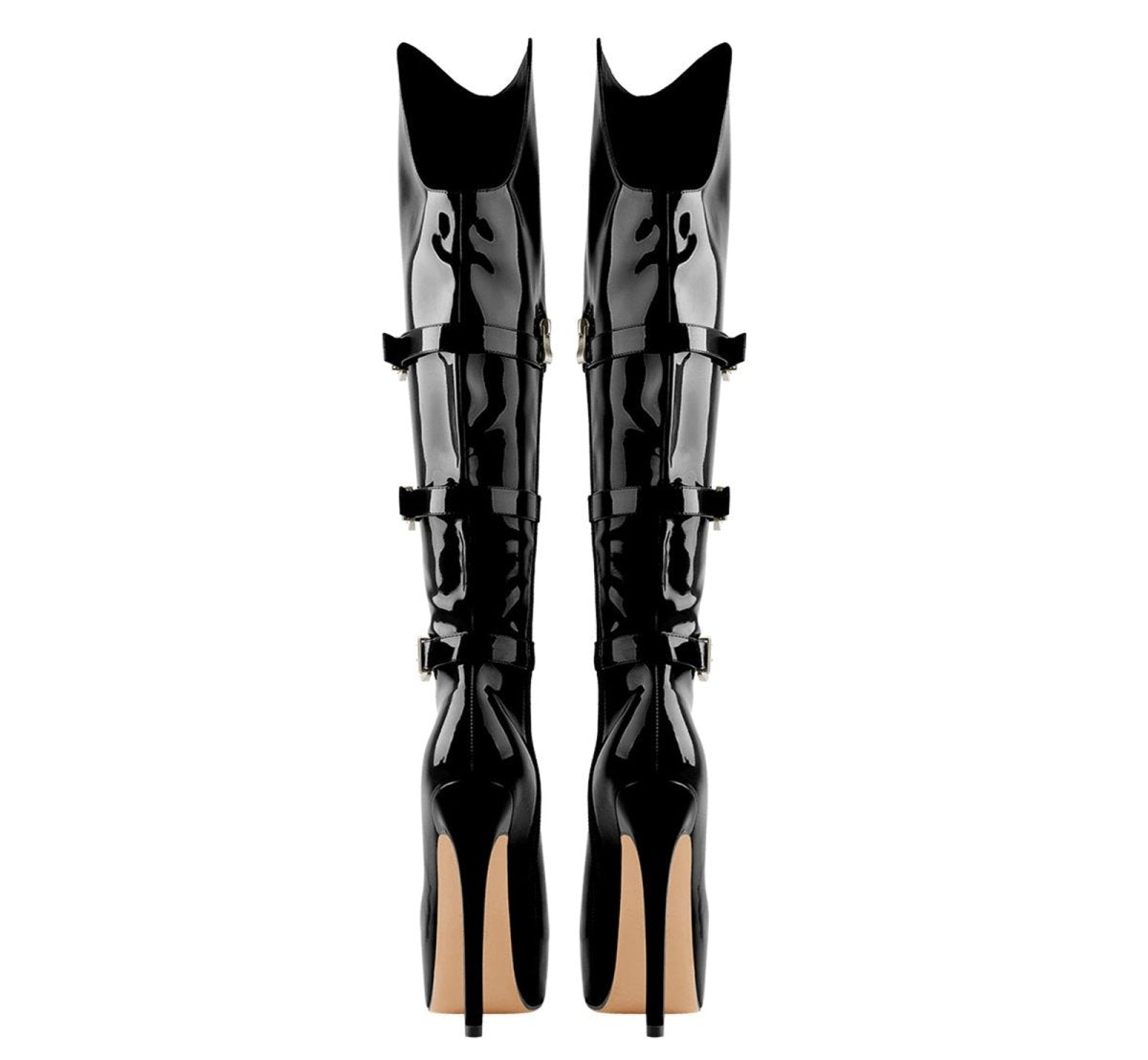 Commando Leather Platform Pointed Toe Knee High Boots