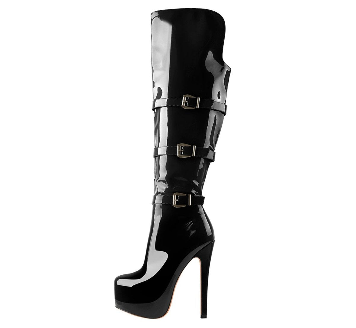 Commando Leather Platform Pointed Toe Knee High Boots