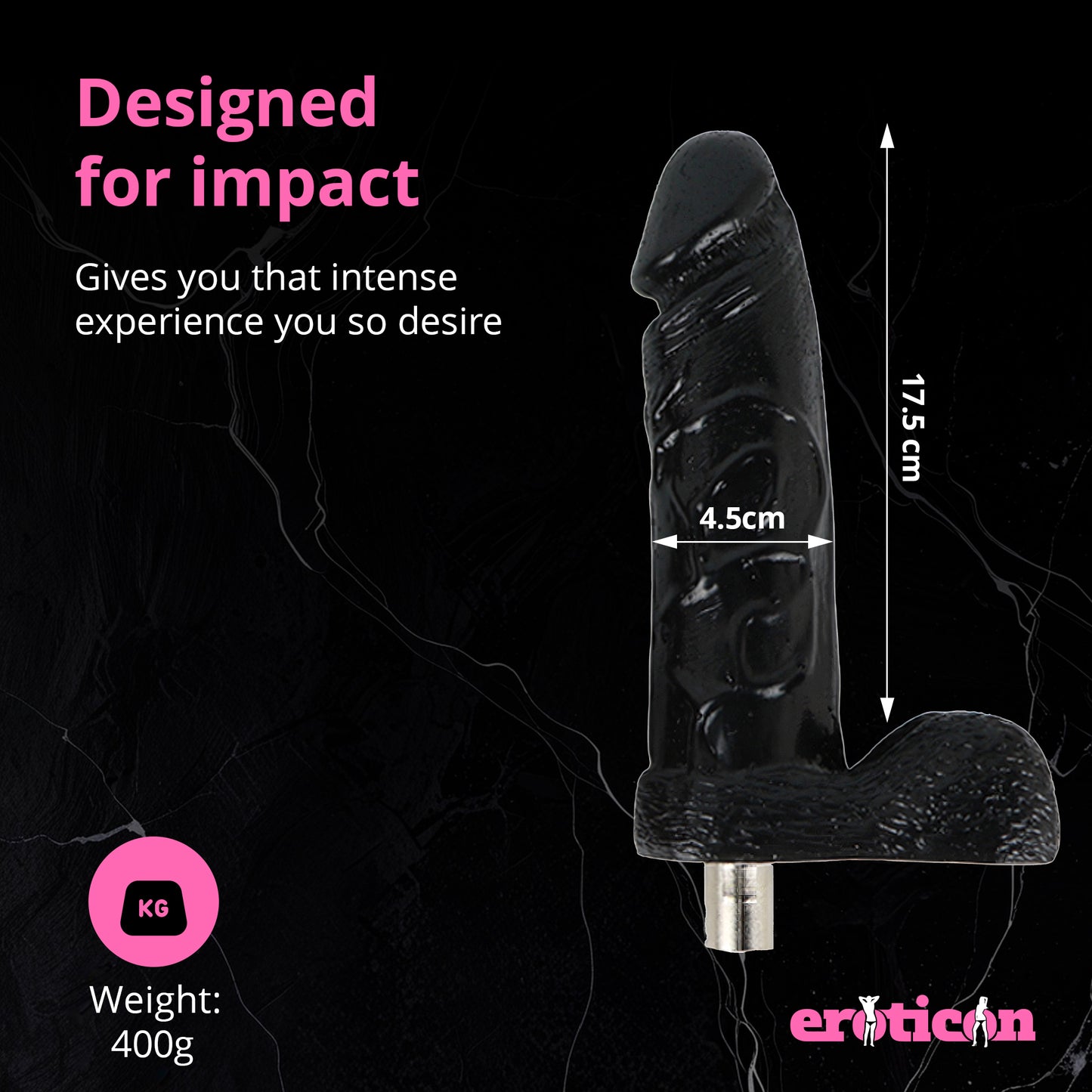 Dildo Attachment 17.5cm Large Black for Eroticon Sex Machine