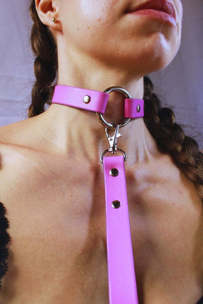 Leather Choker Elegant Pink Leather Collar Necklace